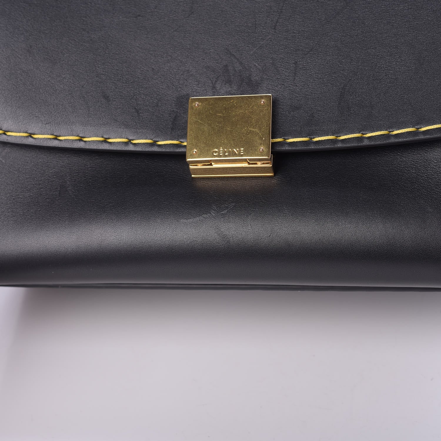 Celine Smooth Calfskin Yellow Stitching Medium Trapeze Black 14 of 14