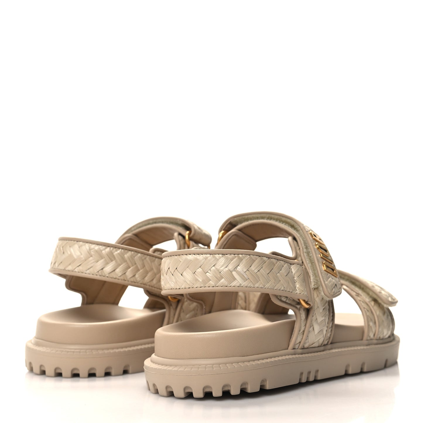 CHRISTIAN Woven Raffia Jute Dioract 10mm Sandals 37 Beige