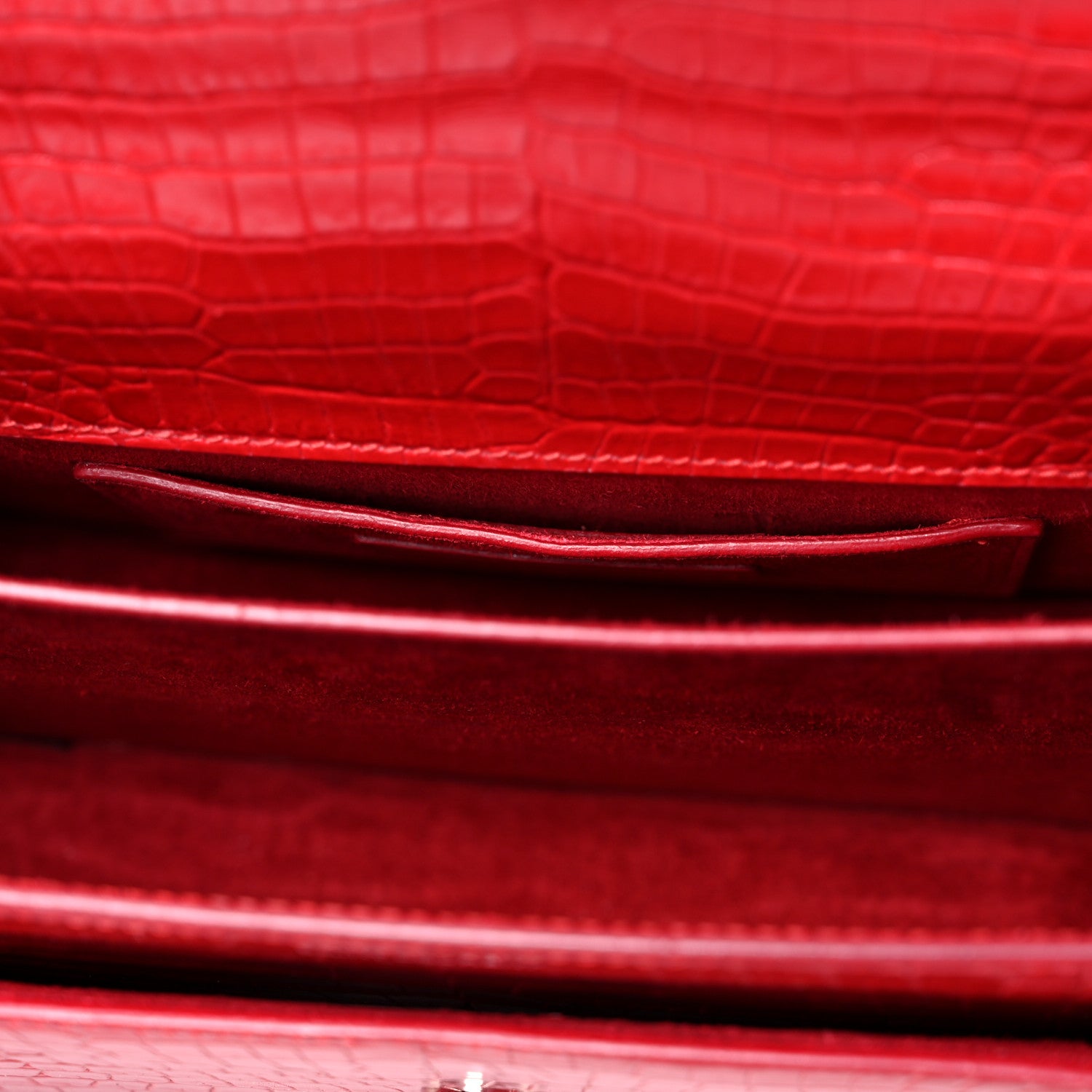 Saint Laurent Calfskin Crocodile Embossed Medium Monogram Sunset Rouge Eros 12 of 21