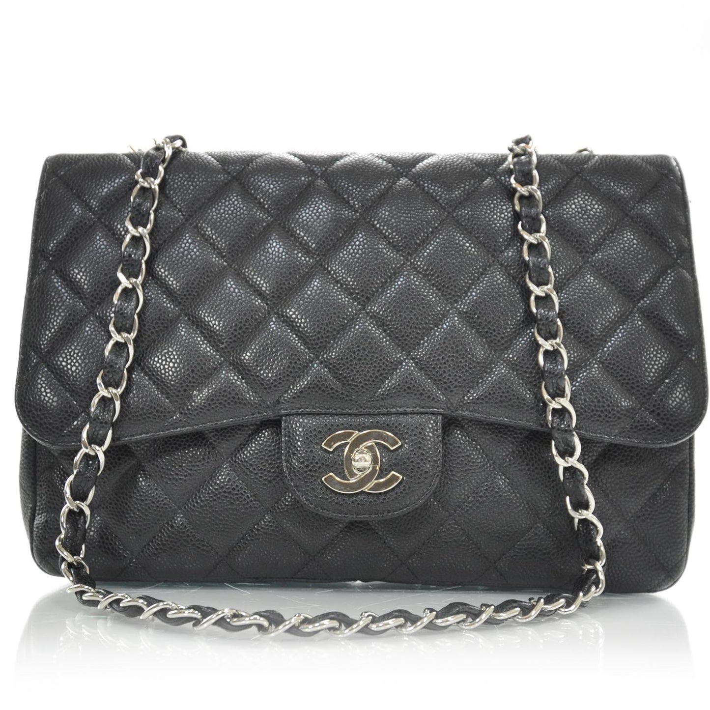 Caviar Jumbo Single Flap Black SHW