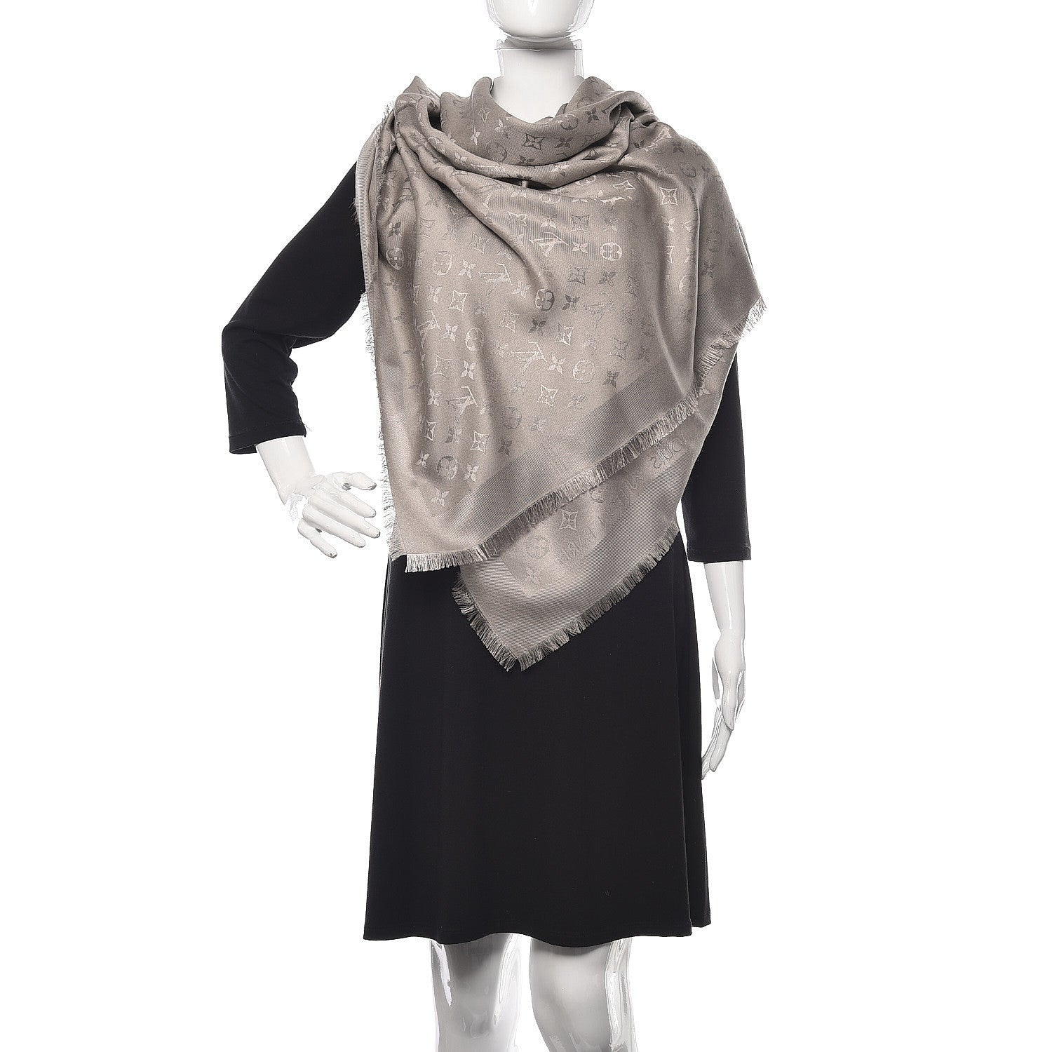 Louis Vuitton Silk Wool Monogram Shawl Beige 2 of 7