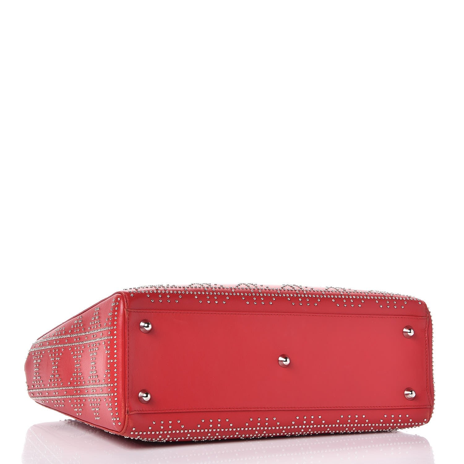 Christian Dior Lambskin Cannage Studded Large Lady Dior Red 5 of 13