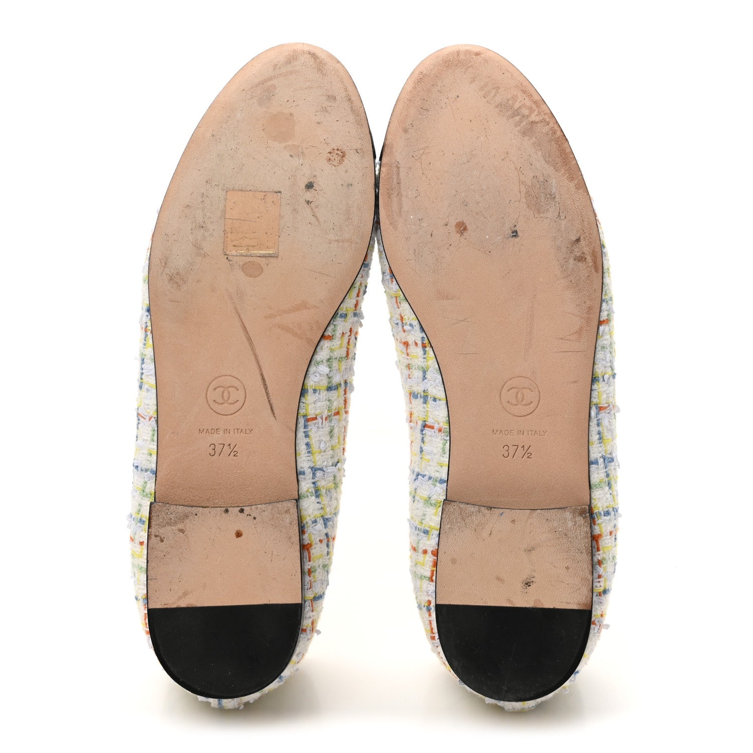 Chanel Tweed Grosgrain Cap Toe Ballerina Flats 37 White Multicolor 37.5 White Multicolor 6 of 11