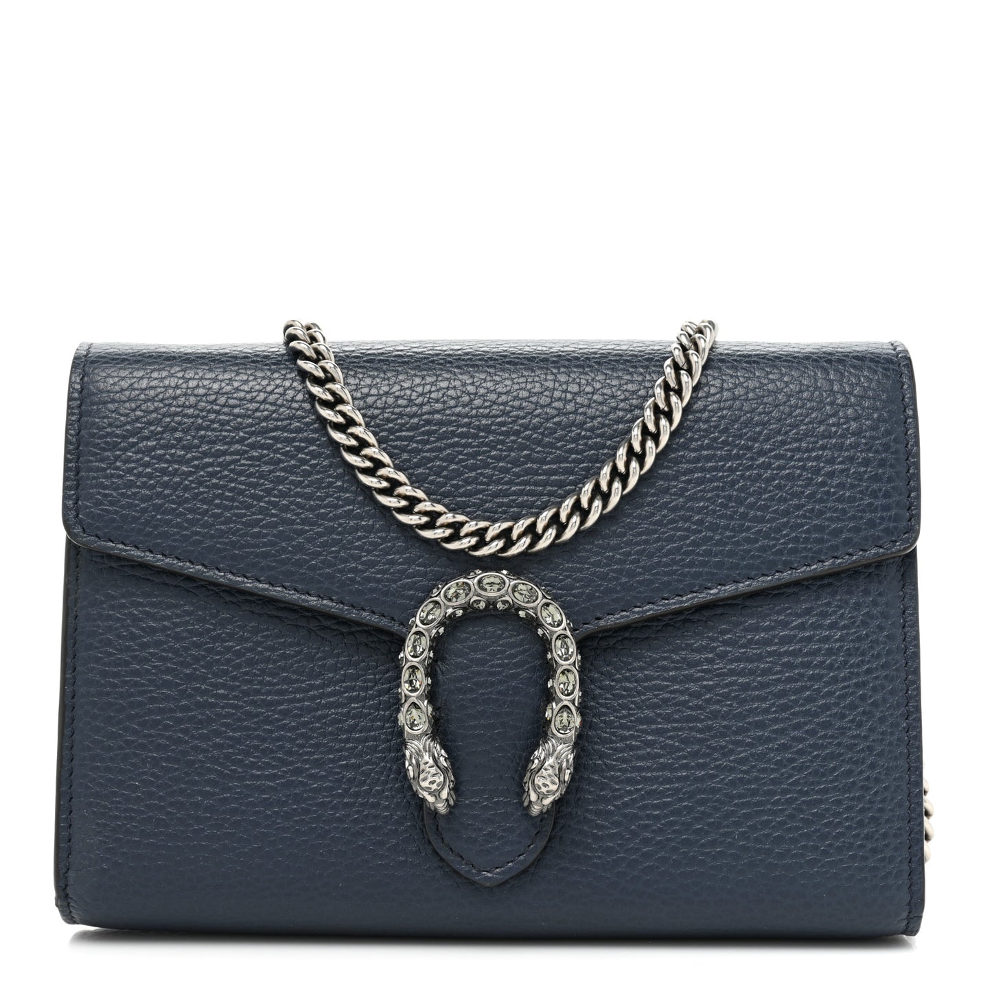 Dollar Calfskin Crystal Mini Dionysus Chain Wallet Blue Agata Black Diamond