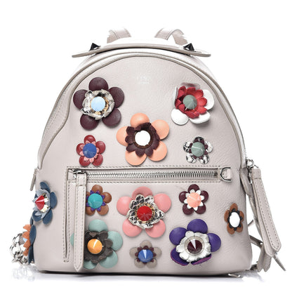 Fendi Vitello Dolce Flowerland Studded Mini Backpack Grigio Polvere Multicolor 1 of 15