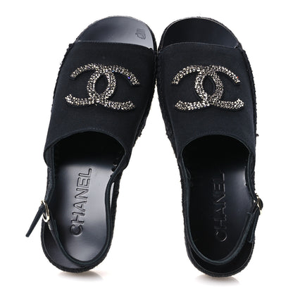 Chanel Canvas Strass CC Espadrille Slingback Sandals 38 Black 2 of 9