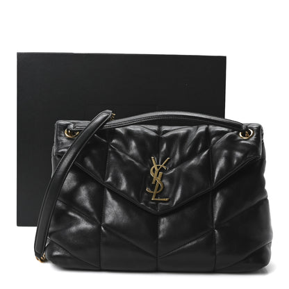 Saint Laurent Lambskin Quilted Medium Loulou Puffer Monogram Chain Satchel Black 11 of 11