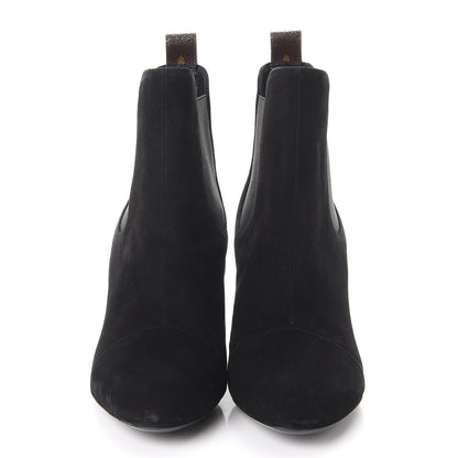 Louis Vuitton Suede Monogram Uniformes Cap Toe Chelsea 75mm Ankle Boots 38 Black 2 of 12