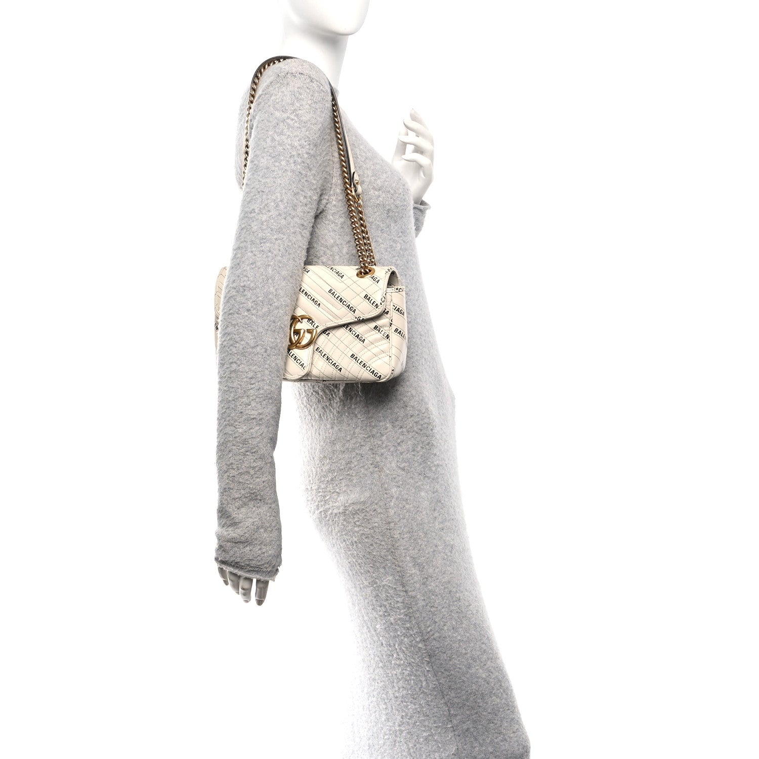 Gucci X BALENCIAGA Calfskin Matelasse Logo Print Small GG Marmont Shoulder Bag White 2 of 10