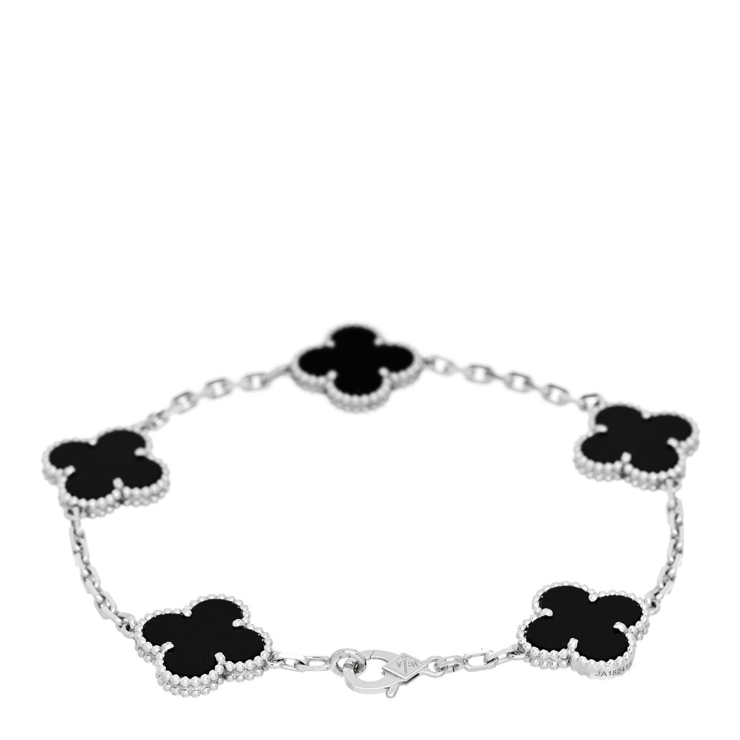 18K White Gold Black Onyx 5 Motifs Vintage Alhambra Bracelet
