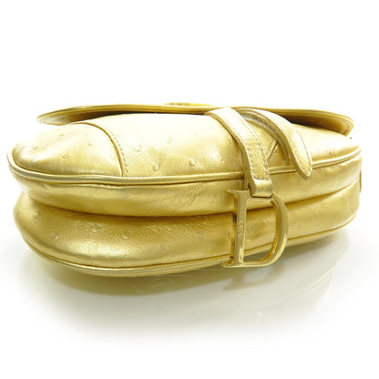 Christian Dior Ostrich Saddle Bag Gold 4 of 8