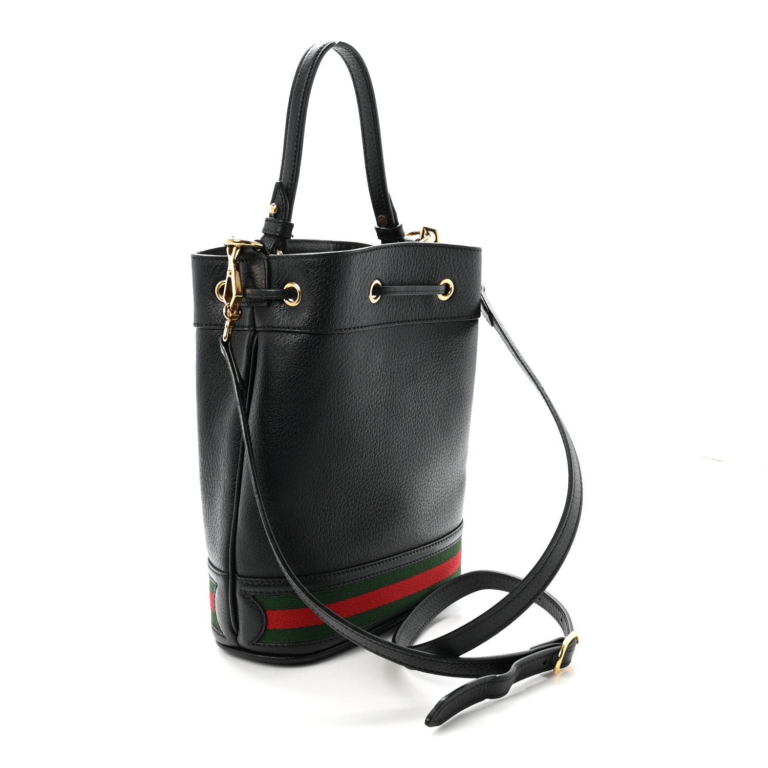 Gucci Glazed Textured Calfskin Web Small Ophidia Bucket Bag Black 3 of 10