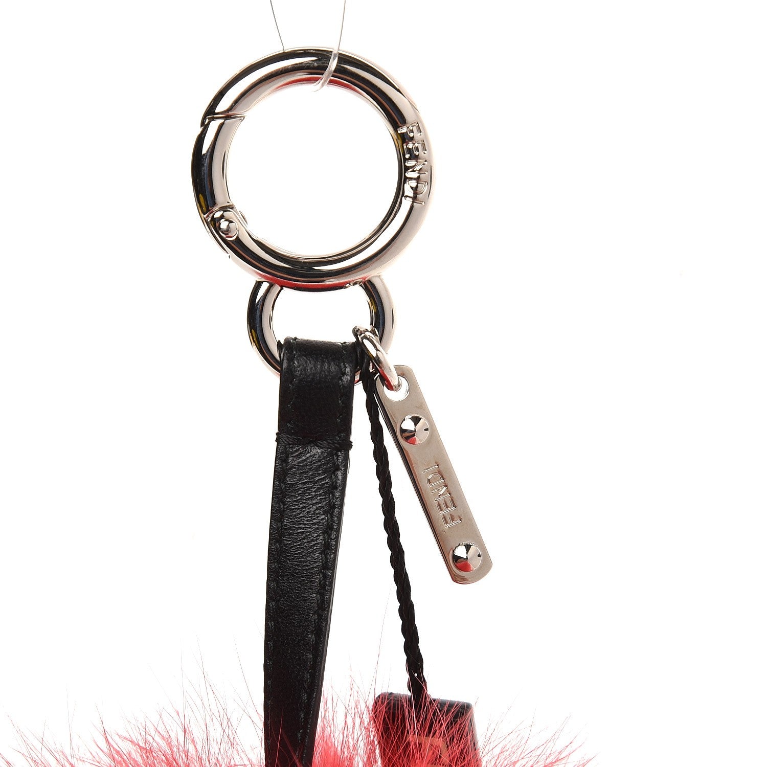 Fendi Fox Fur Shiny Nappa Rainbow Pom Pom Bag Charm Rosso Multicolor Black 4 of 5