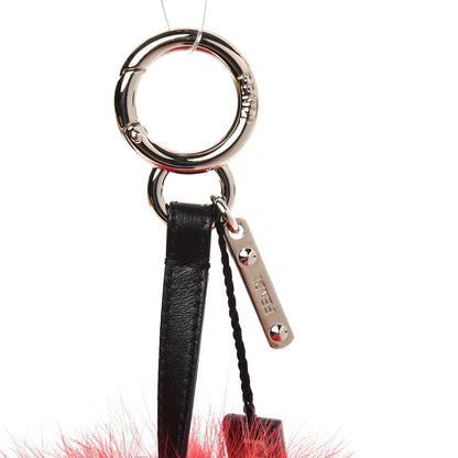 Fendi Fox Fur Shiny Nappa Rainbow Pom Pom Bag Charm Rosso Multicolor Black 4 of 5