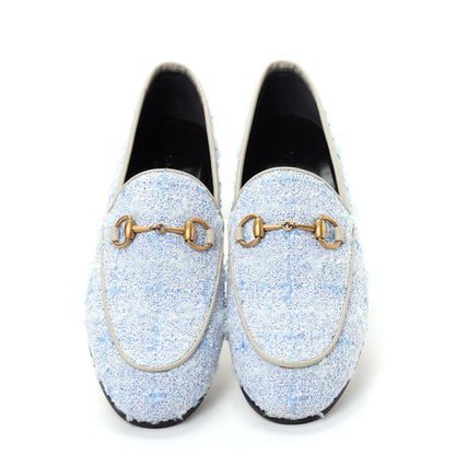 Gucci Wool Tweed Horsebit Womens Jordaan Loafers 35 Light Blue White Mystic White 5 of 11