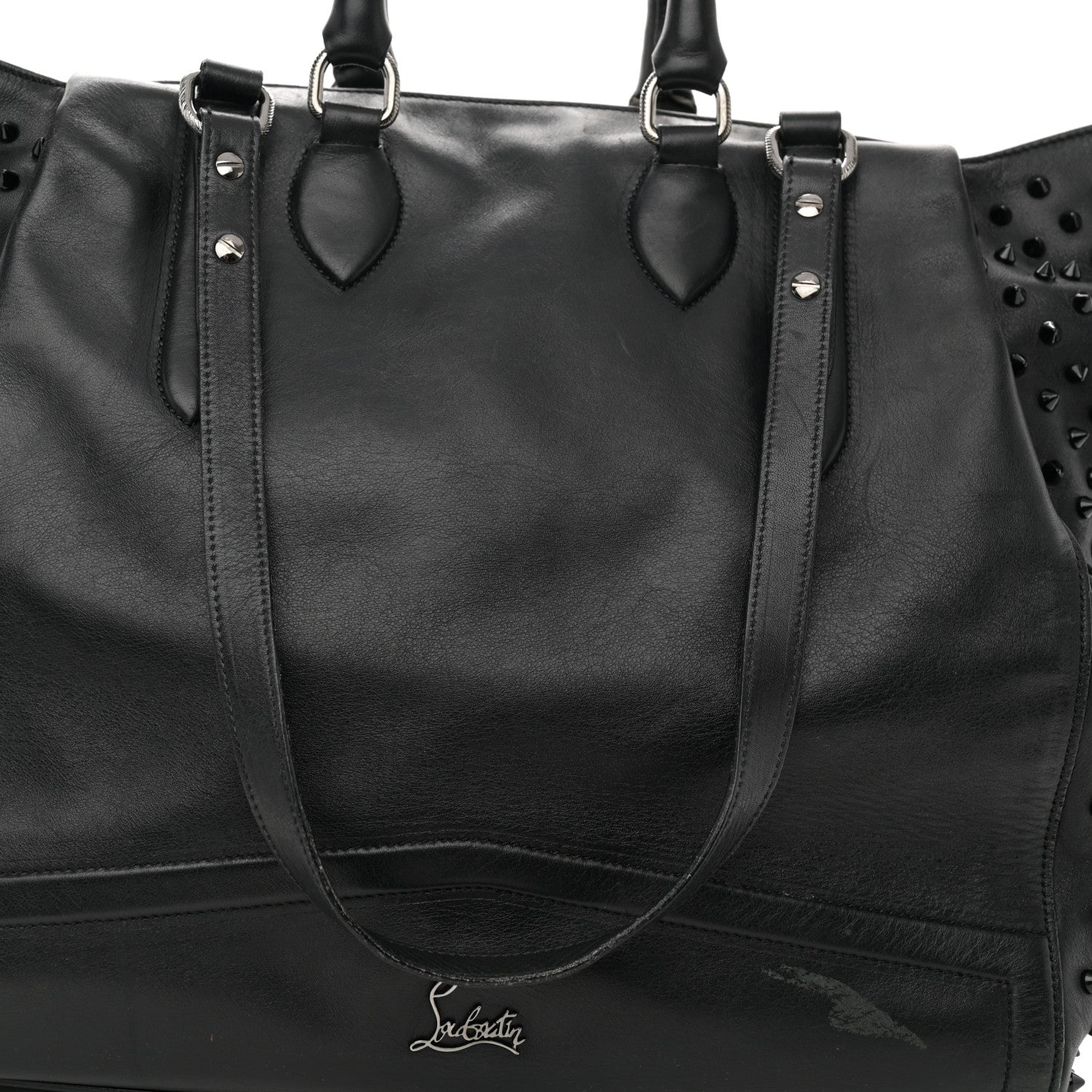 Christian Louboutin CHRISTIAN LOUBOUTIN Calfskin Justine Spikes Tote Black 7 of 16