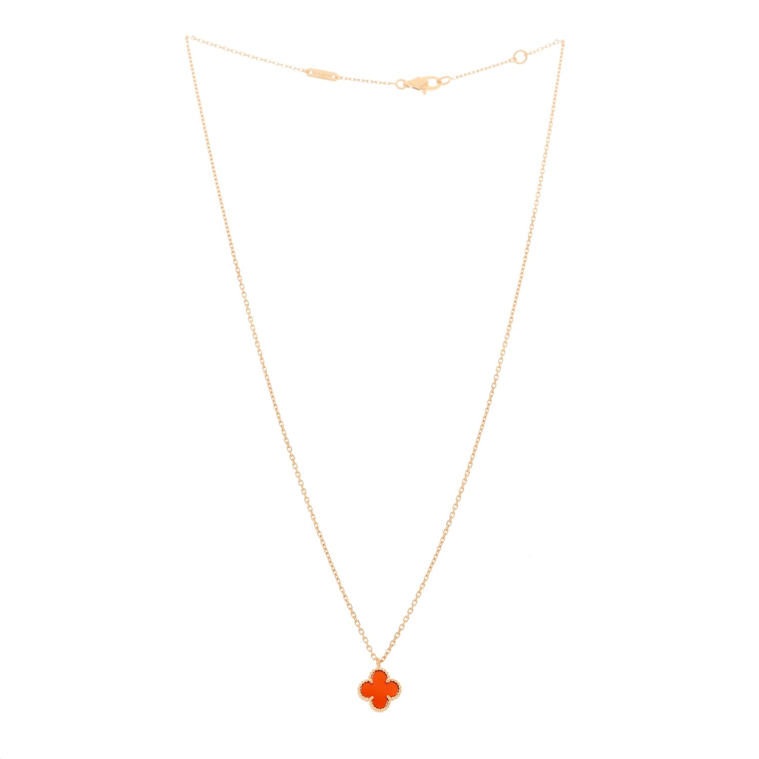 Van Cleef & Arpels 18K Rose Gold Carnelian Sweet Alhambra Pendant Necklace 3 of 5
