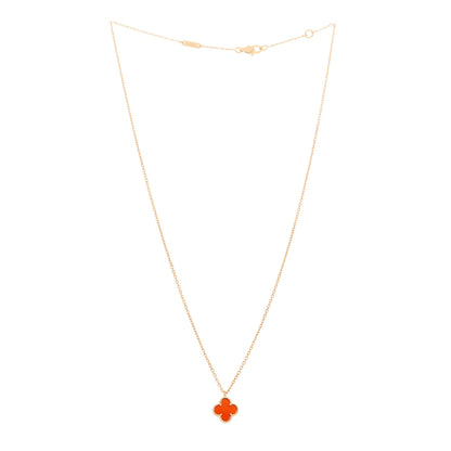 Van Cleef & Arpels 18K Rose Gold Carnelian Sweet Alhambra Pendant Necklace 3 of 5