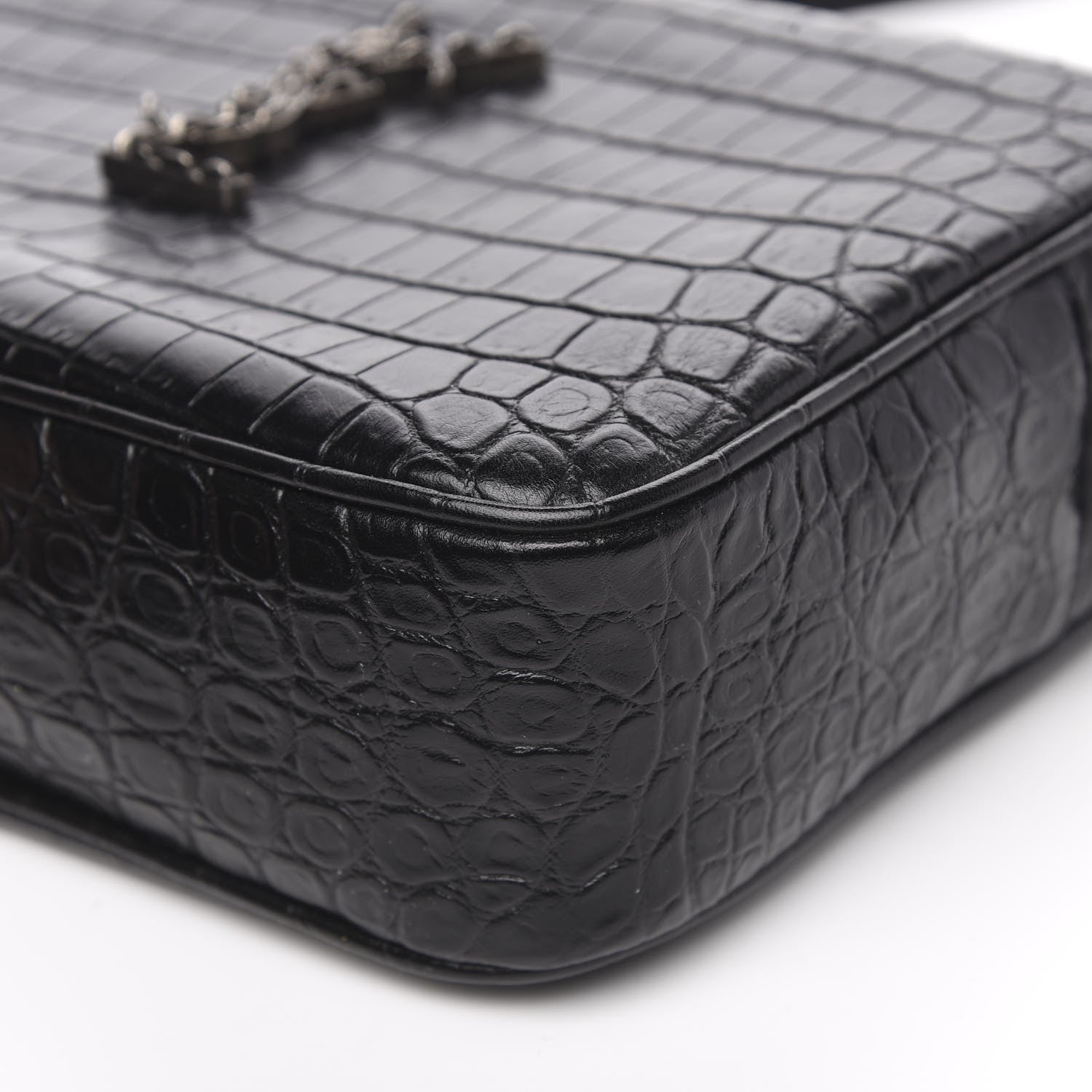 Saint Laurent Calfskin Crocodile Embossed Monogram Lou Camera Bag Black 9 of 9