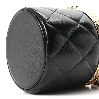 Chanel Metal Lambskin Quilted Mini Lock Frame Vanity Clutch Black 10 of 10