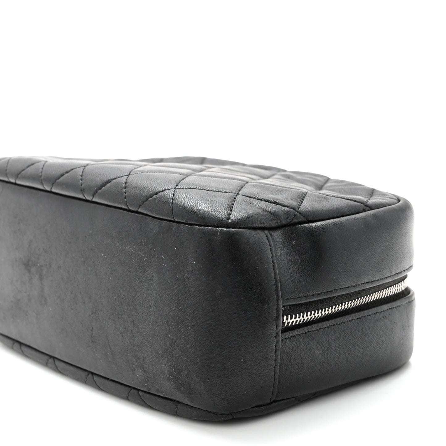 Lambskin Quilted Medium Curvy Pouch Cosmetic Case Black