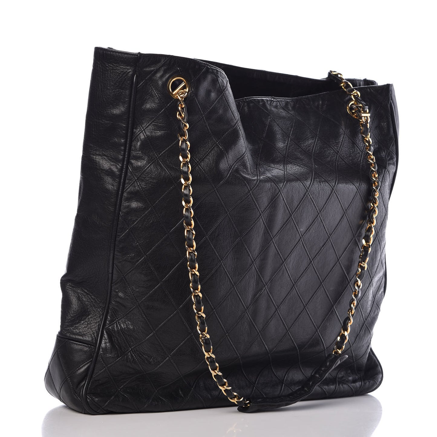 Lambskin Double Stitched Tote Black