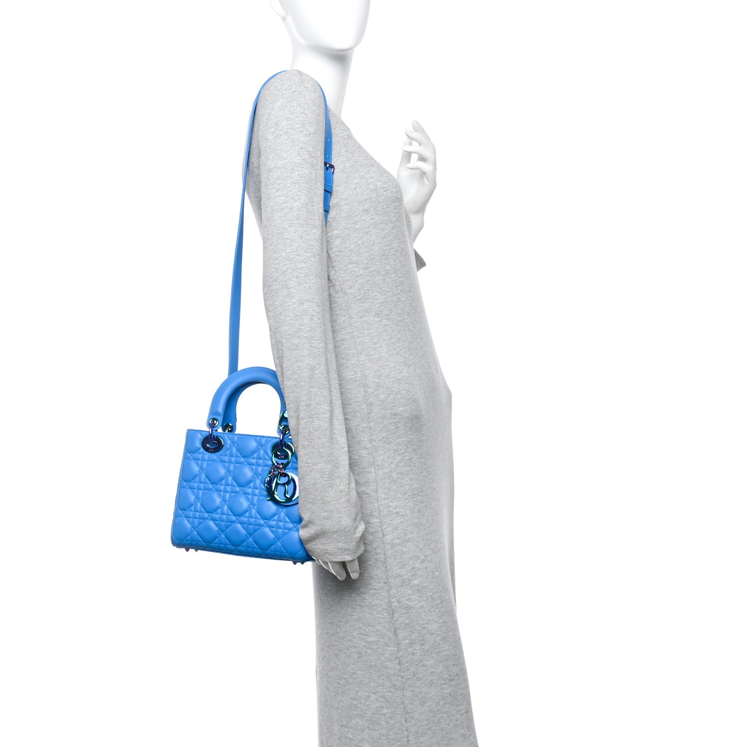 Christian Dior Lambskin Cannage Small Lady Dior Bright Blue