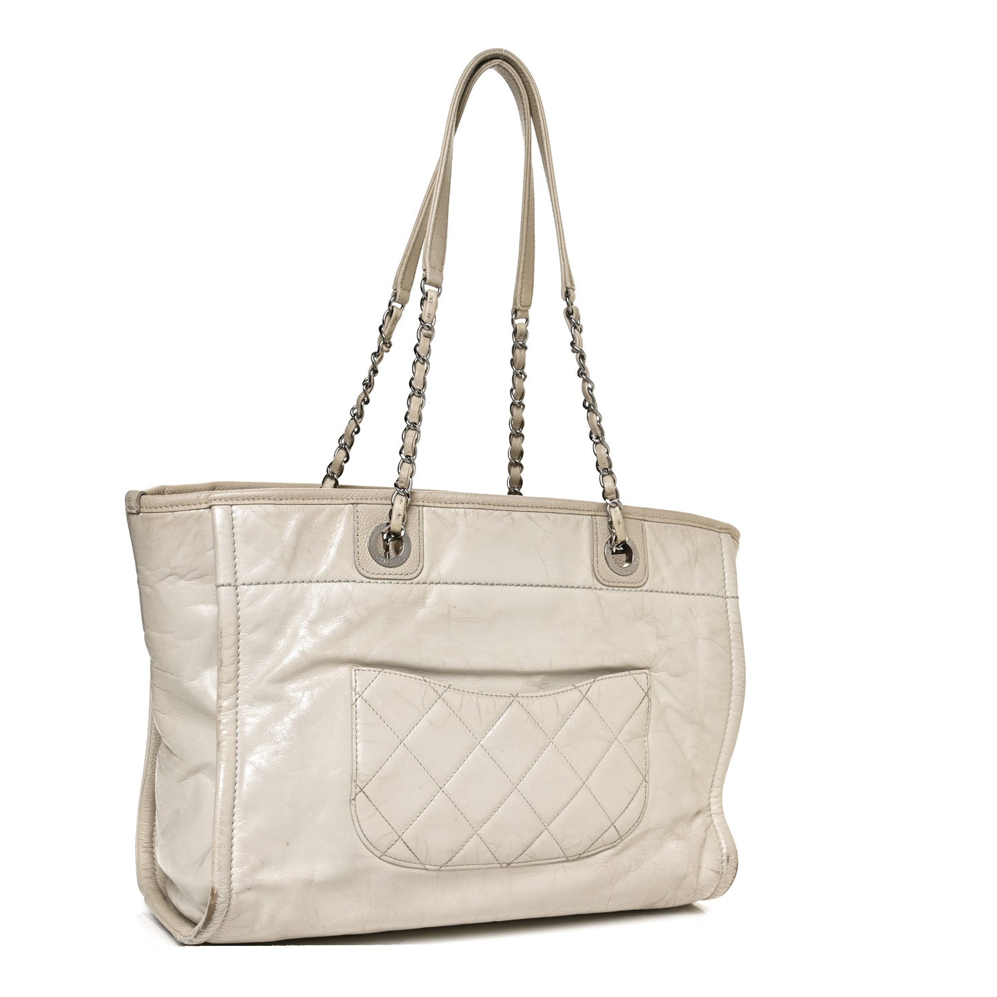 Glazed Calfskin Small Deauville Tote Ecru