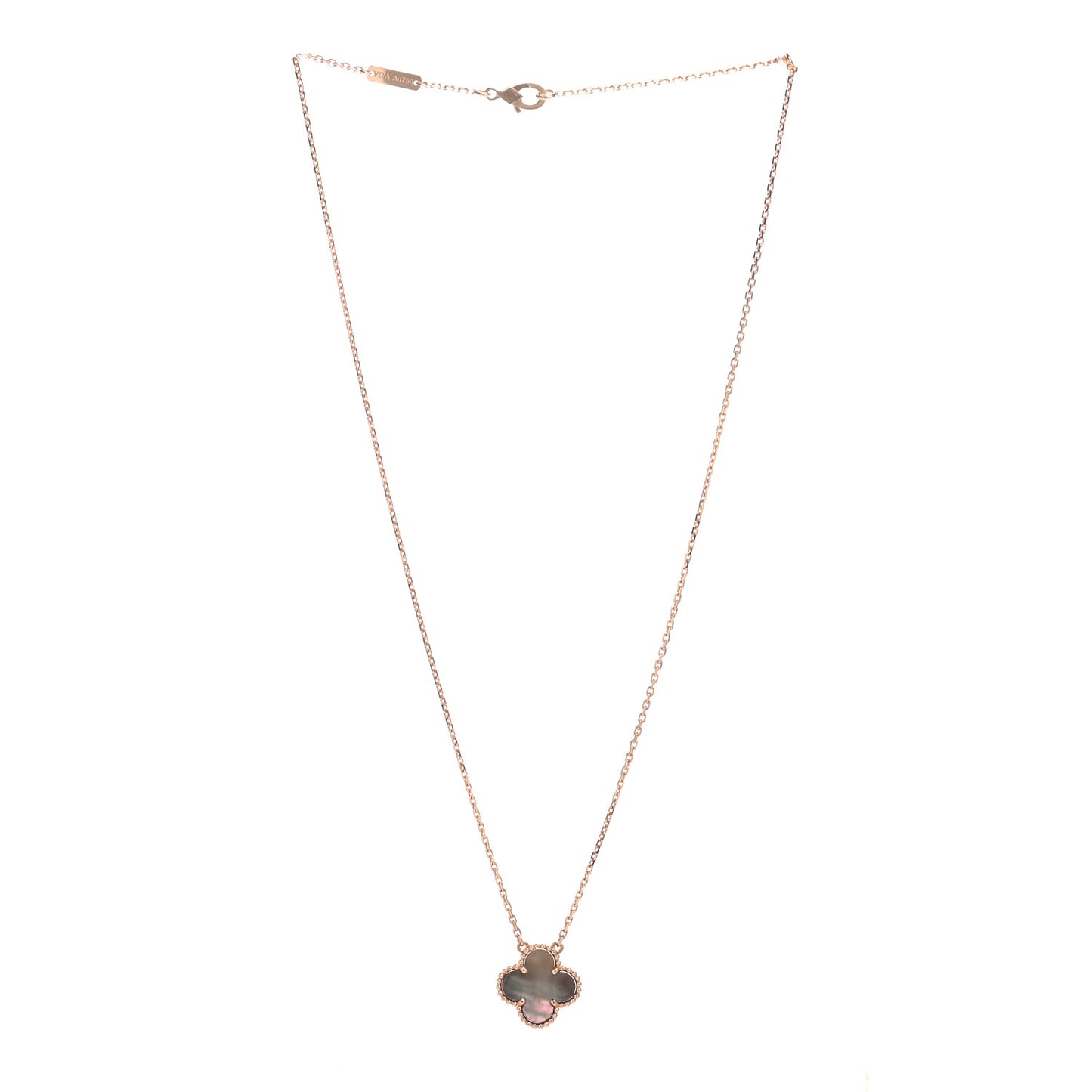 18K Rose Gold Gray Mother of Pearl Vintage Alhambra Pendant Necklace