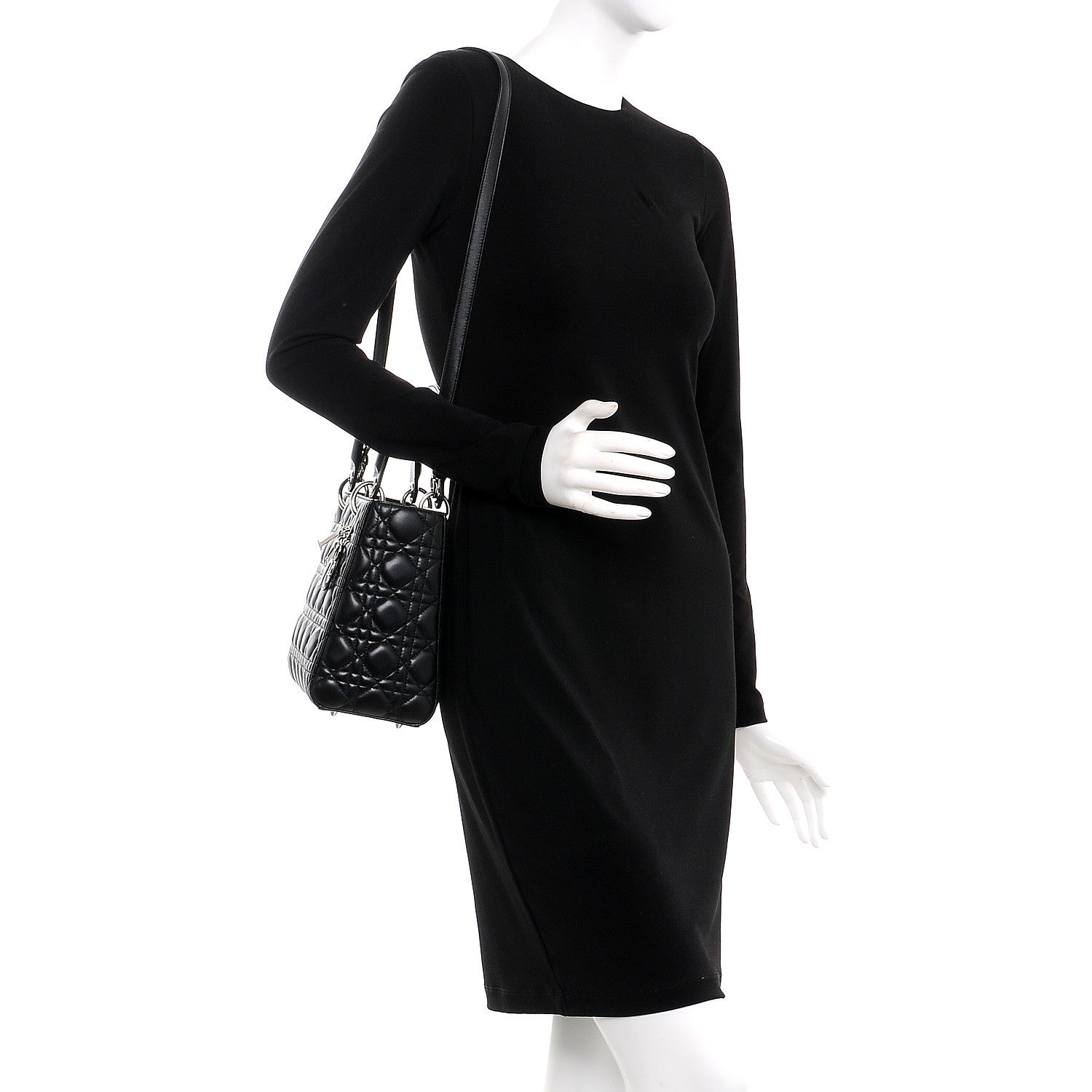 Christian Dior Lambskin Cannage Medium Lady Dior Black 2 of 12
