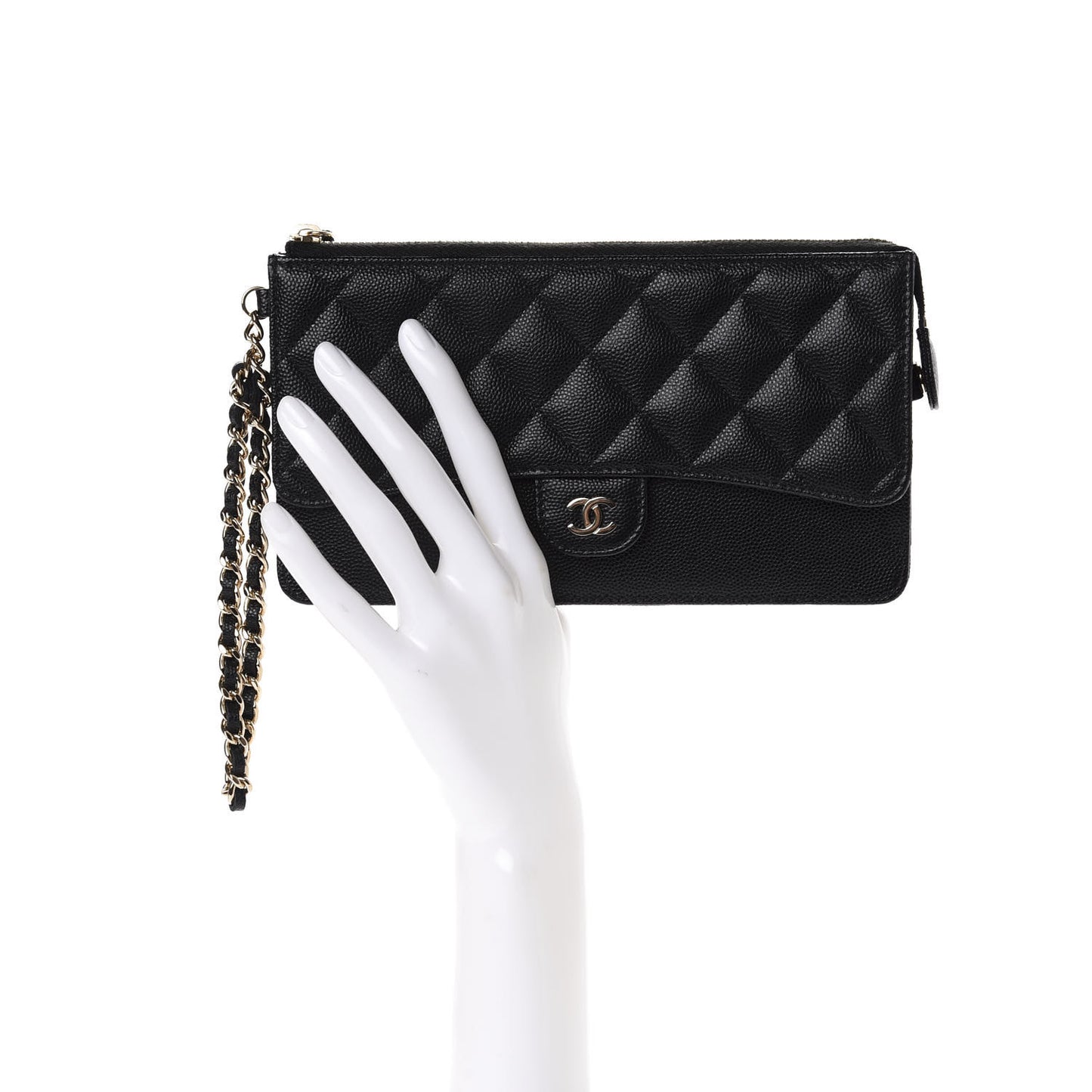 Caviar Quilted Classic Pouch With Handle Black