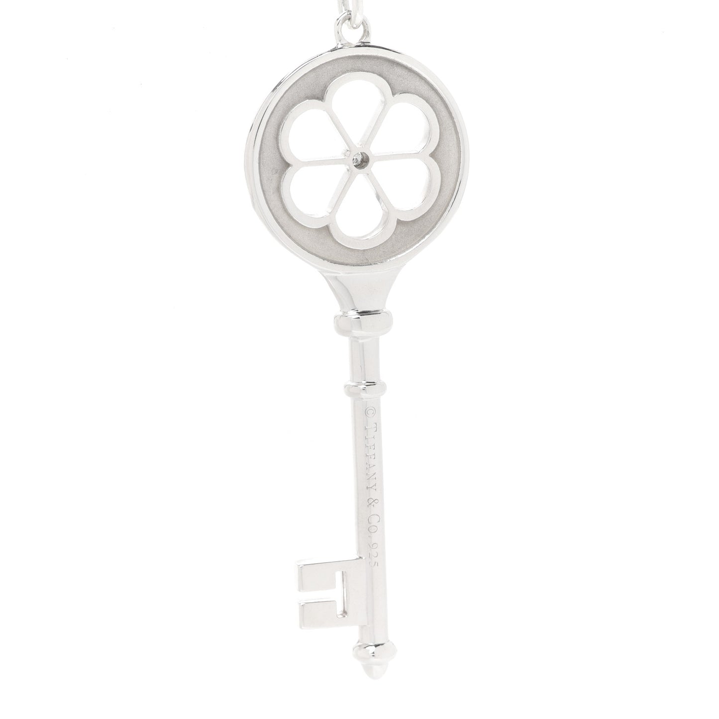 Sterling Silver Diamond Blossom Key Pendant Link Necklace