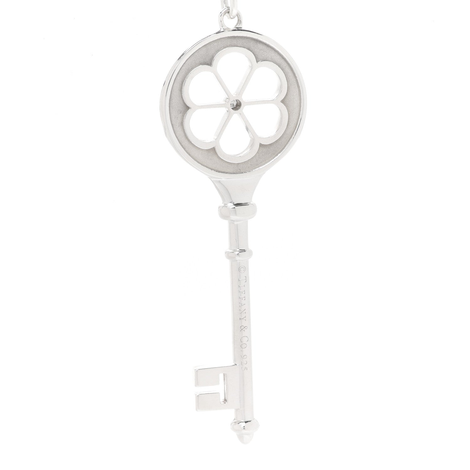 Tiffany Sterling Silver Diamond Blossom Key Pendant Link Necklace 6 of 7