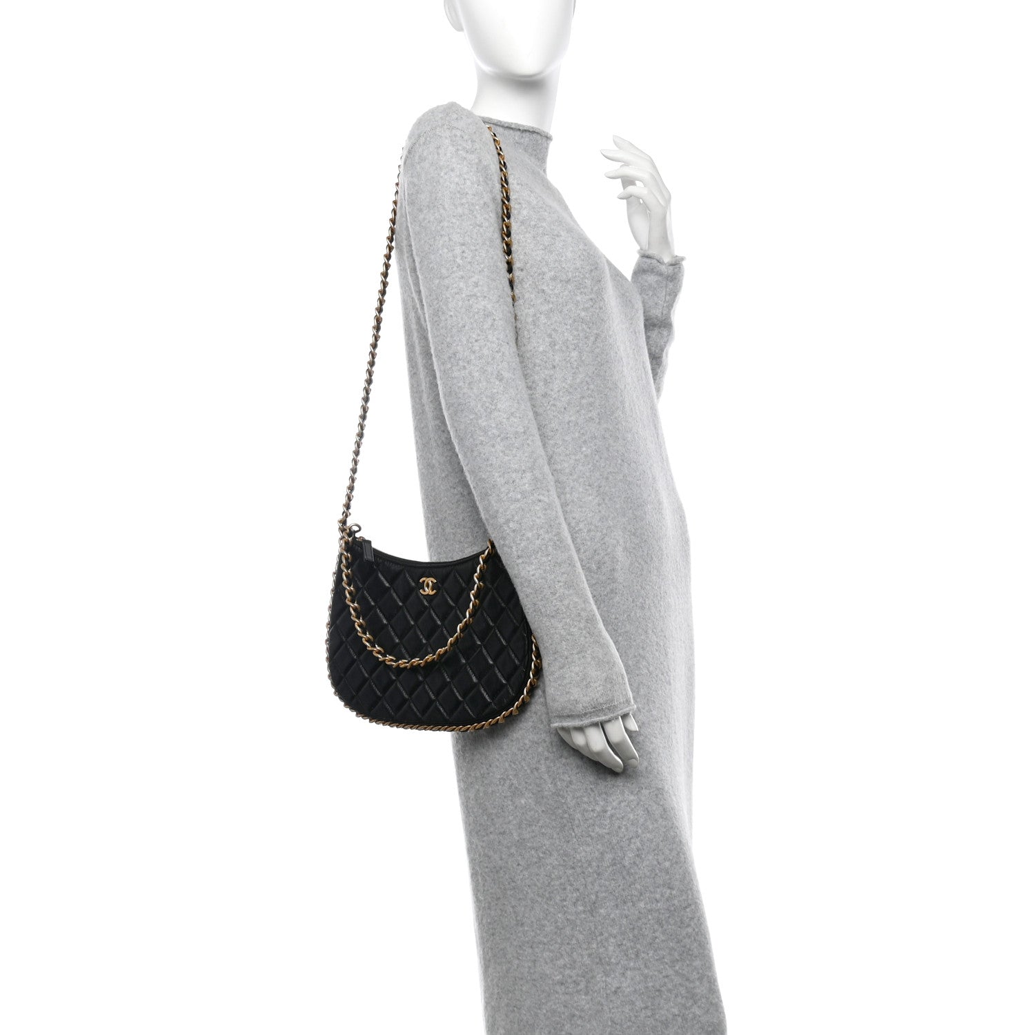 Chanel Shiny Crumpled Lambskin Quilted Large Trendy Chain Around Hobo Black 2 of 11
