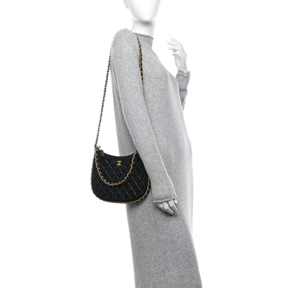 Chanel Shiny Crumpled Lambskin Quilted Large Trendy Chain Around Hobo Black 2 of 11