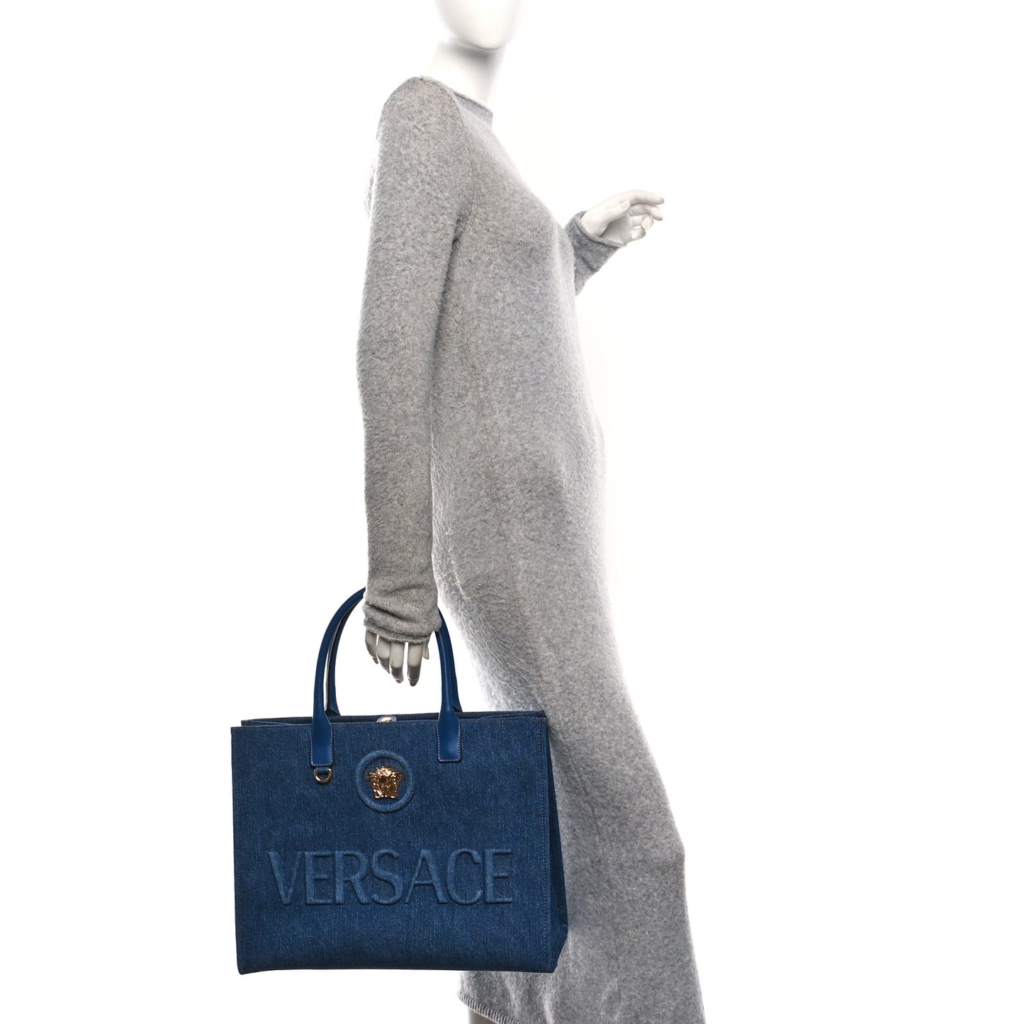 Denim Calfskin La Medusa Tote Bag Blue
