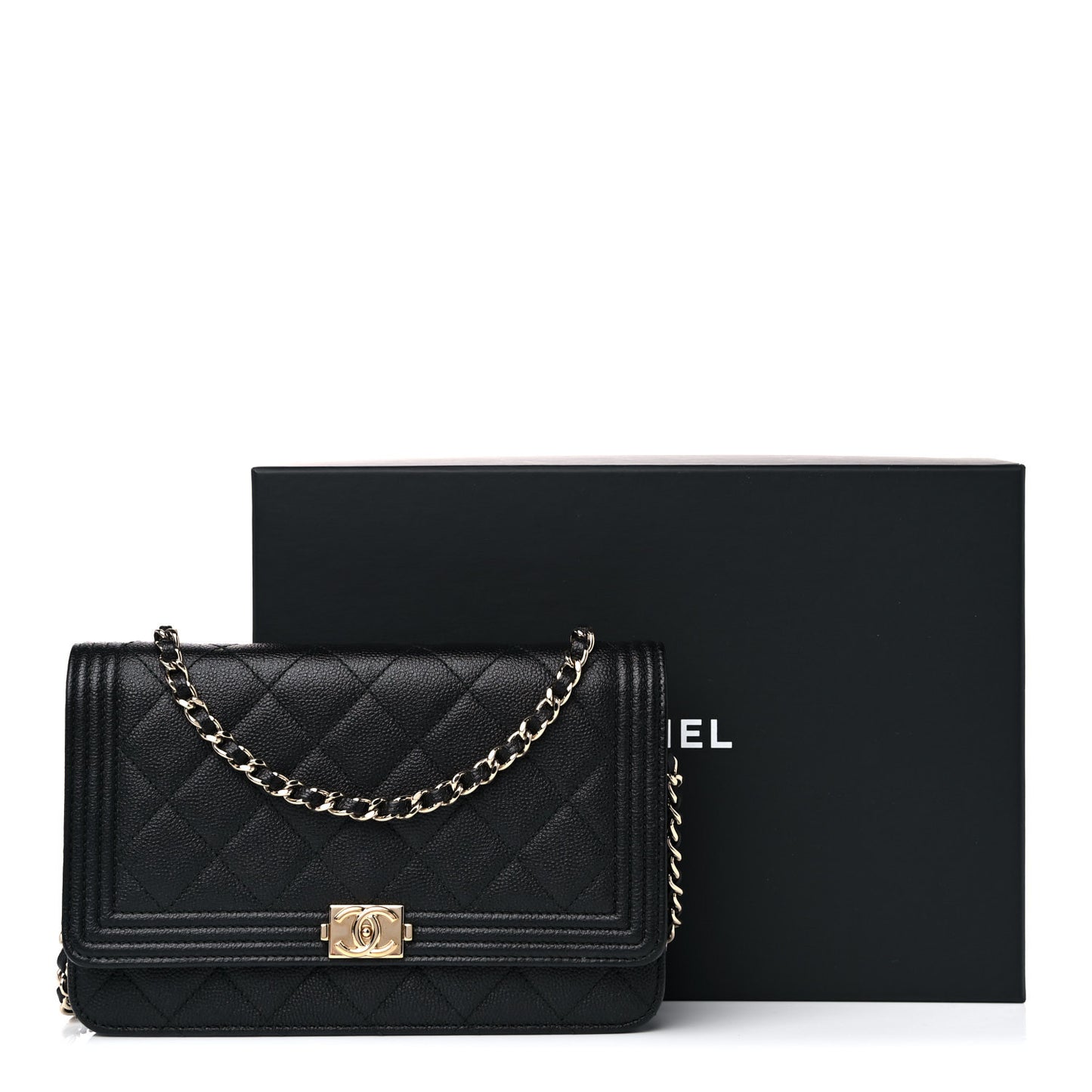 Caviar Quilted Boy Wallet On Chain WOC Black