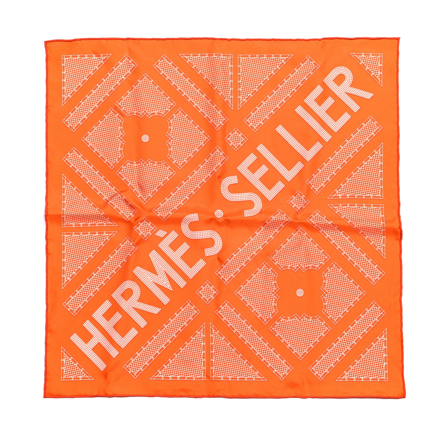 Silk Gavroche Sellier Pocket Square Scarf Orange White
