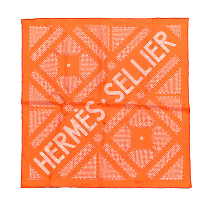 Hermes Silk Gavroche Sellier Pocket Square Scarf Orange White 1 of 5