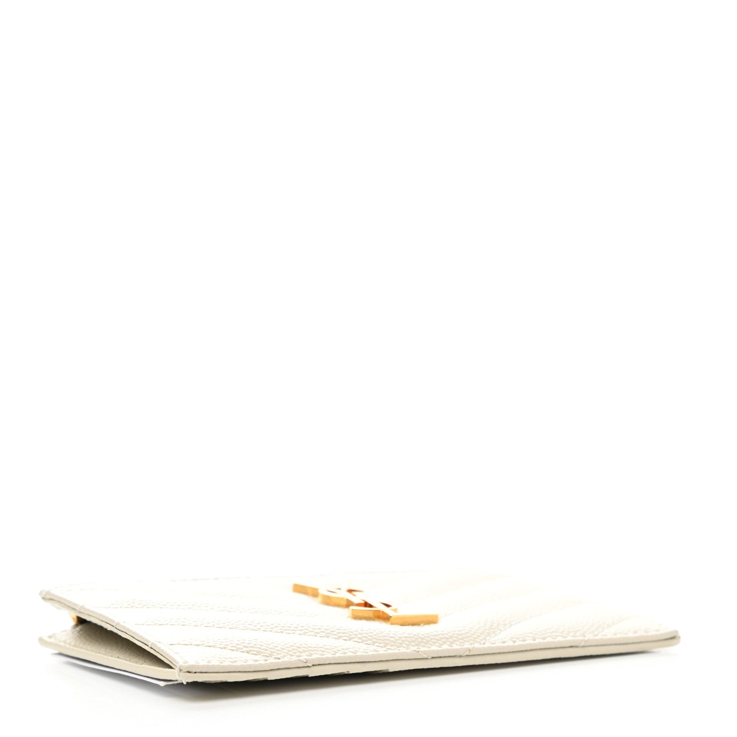 Saint Laurent Grain De Poudre Matelasse Chevron Monogram Fragments Zippered Card Case Crema Soft 4 of 8