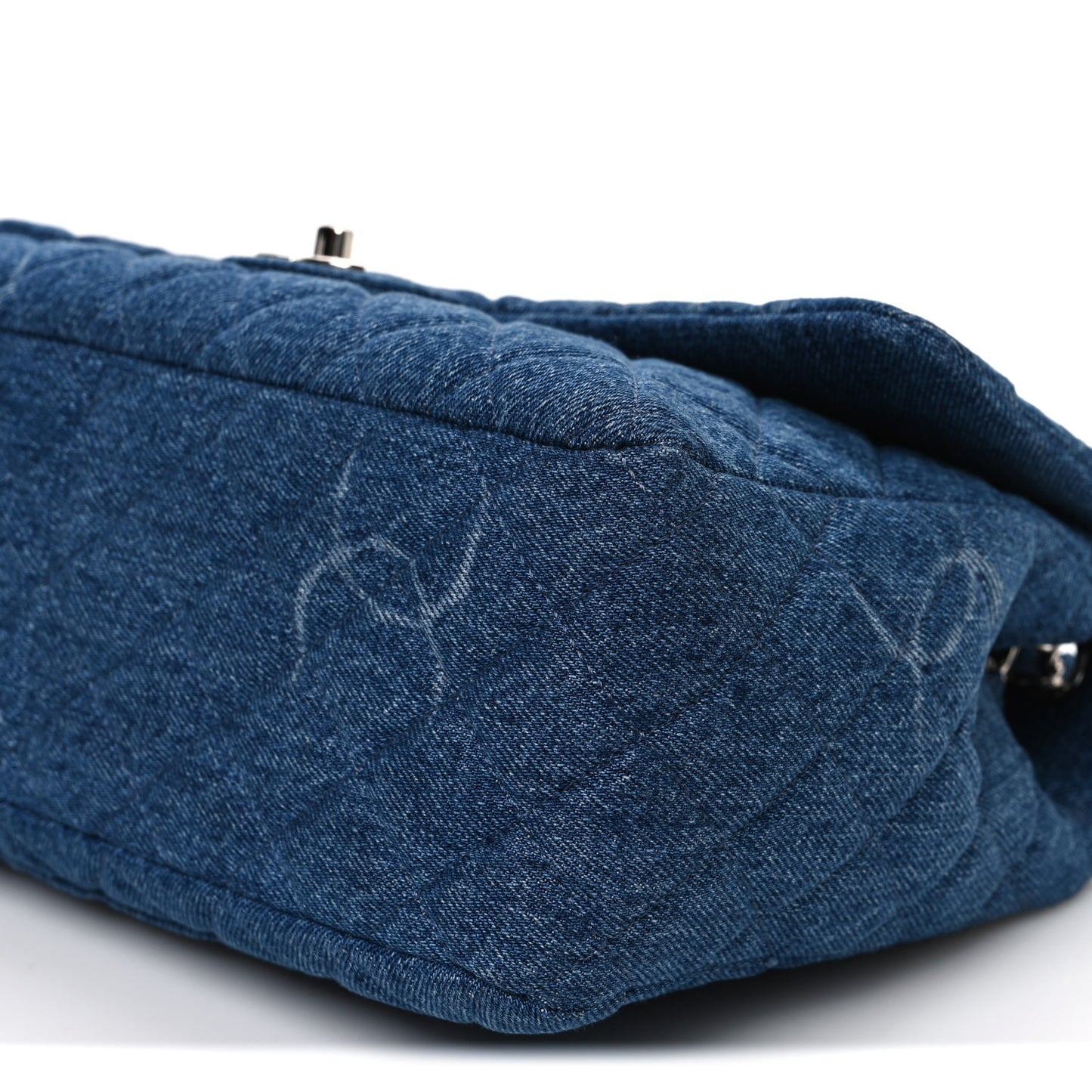 Denim Quilted CC Print Jumbo Single Flap Blue