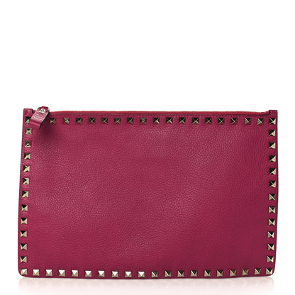 Valentino Garavani Pebbled Calfskin Large Rockstud Zip Pouch Deep Cyclamin 1 of 9