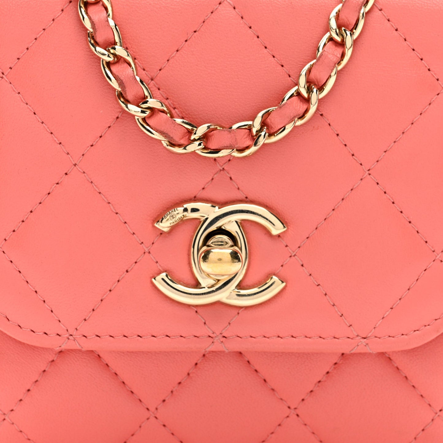 Lambskin Quilted Mini Trendy CC Clutch With Chain Coral Pink
