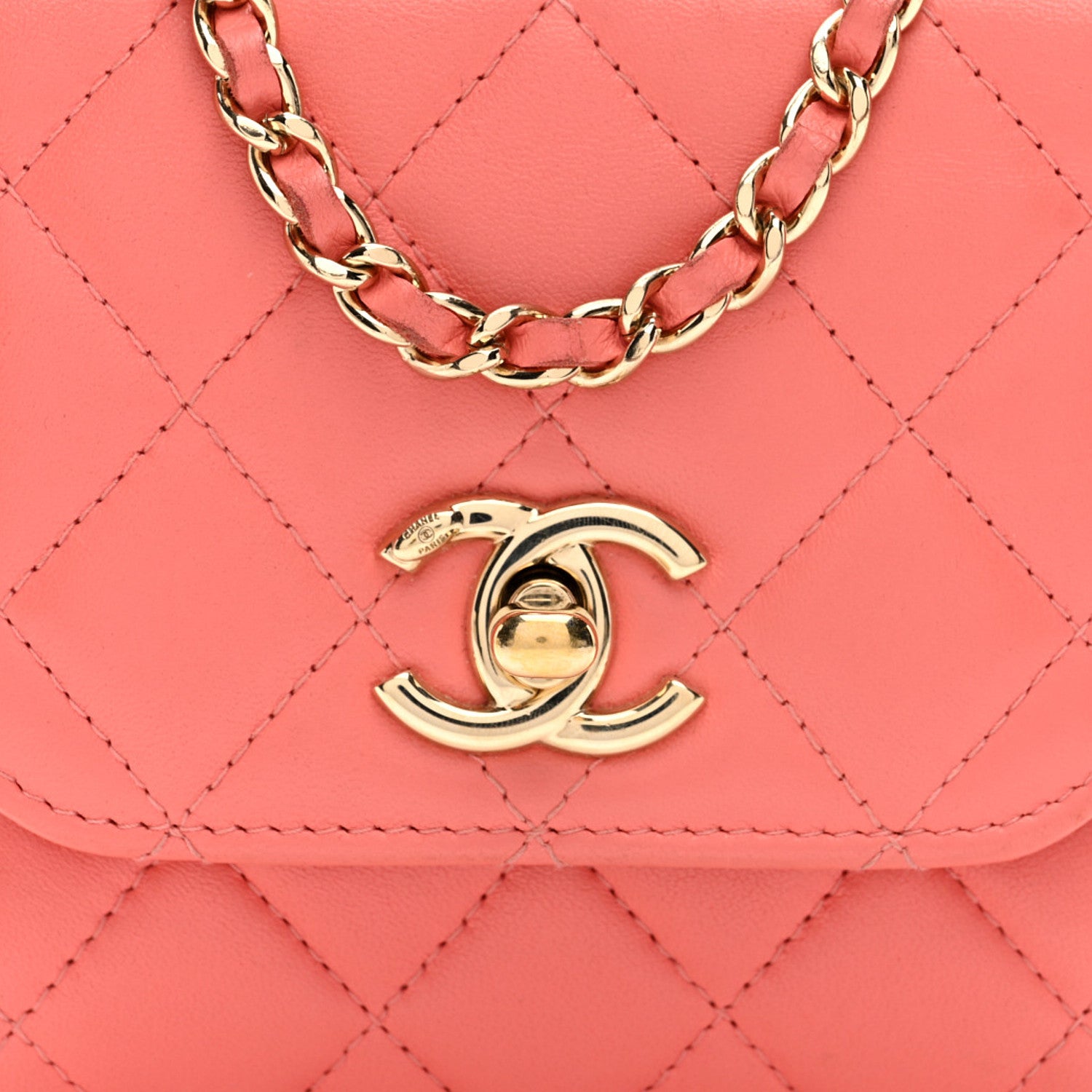 Chanel Lambskin Quilted Mini Trendy CC Clutch With Chain Coral Pink 8 of 10
