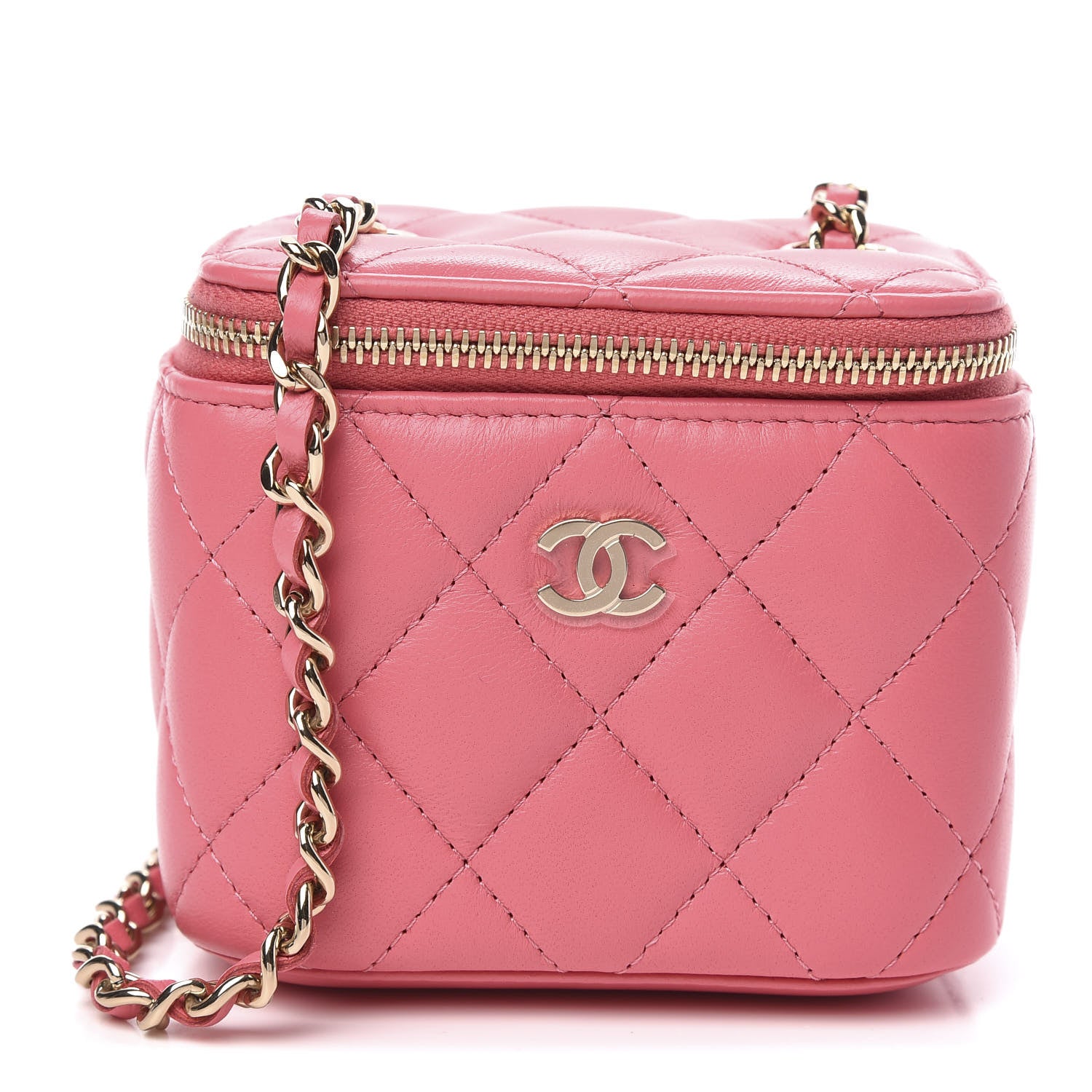 Chanel Lambskin Quilted Mini Vanity Case With Chain Coral 1 of 10