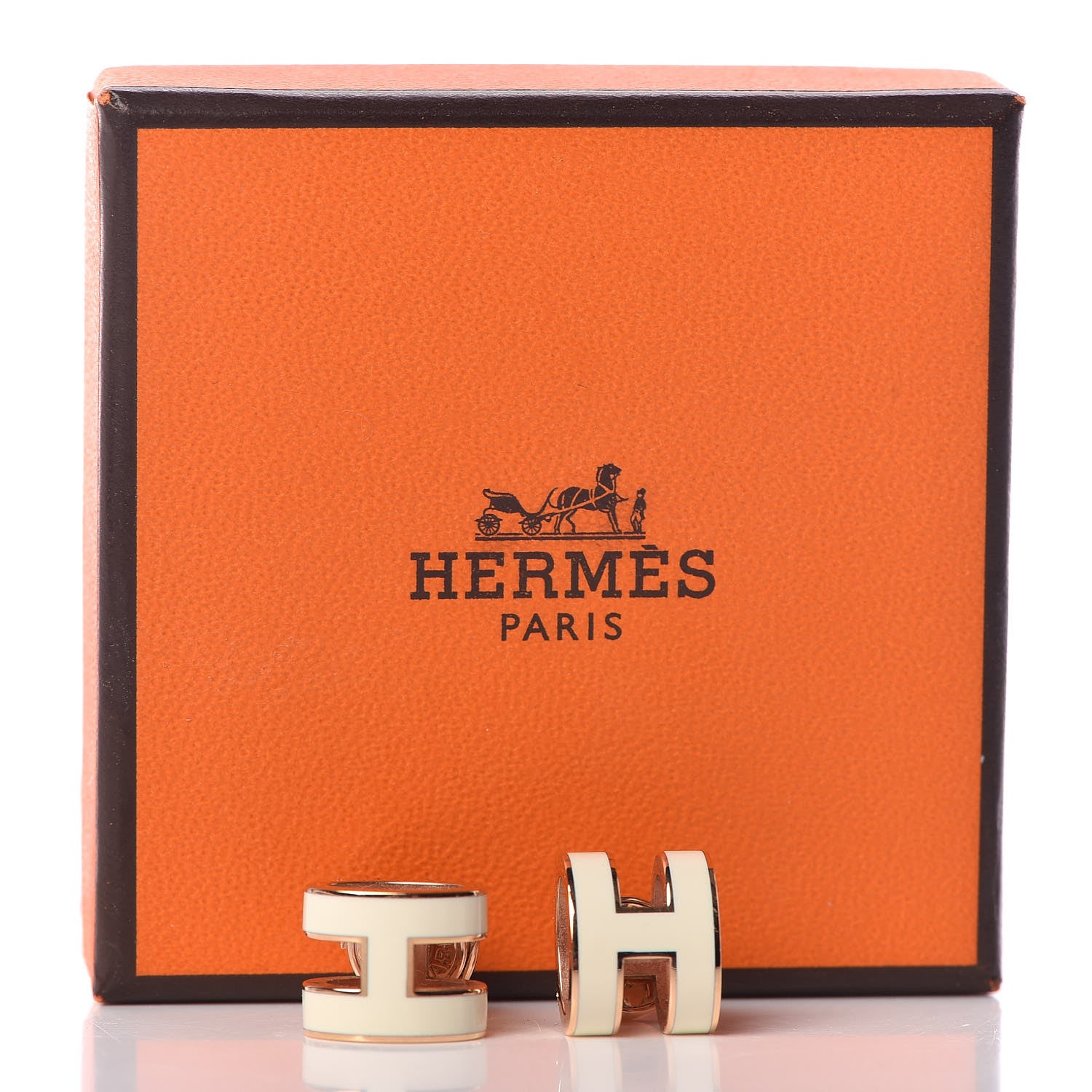Hermes Rose Gold Lacquered Pop H Earrings Ecru 4 of 4
