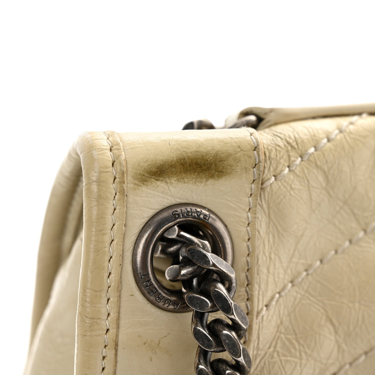 Saint Laurent Crinkled Calfskin Matelasse Monogram Medium Niki Chain Satchel Ivory 11 of 12