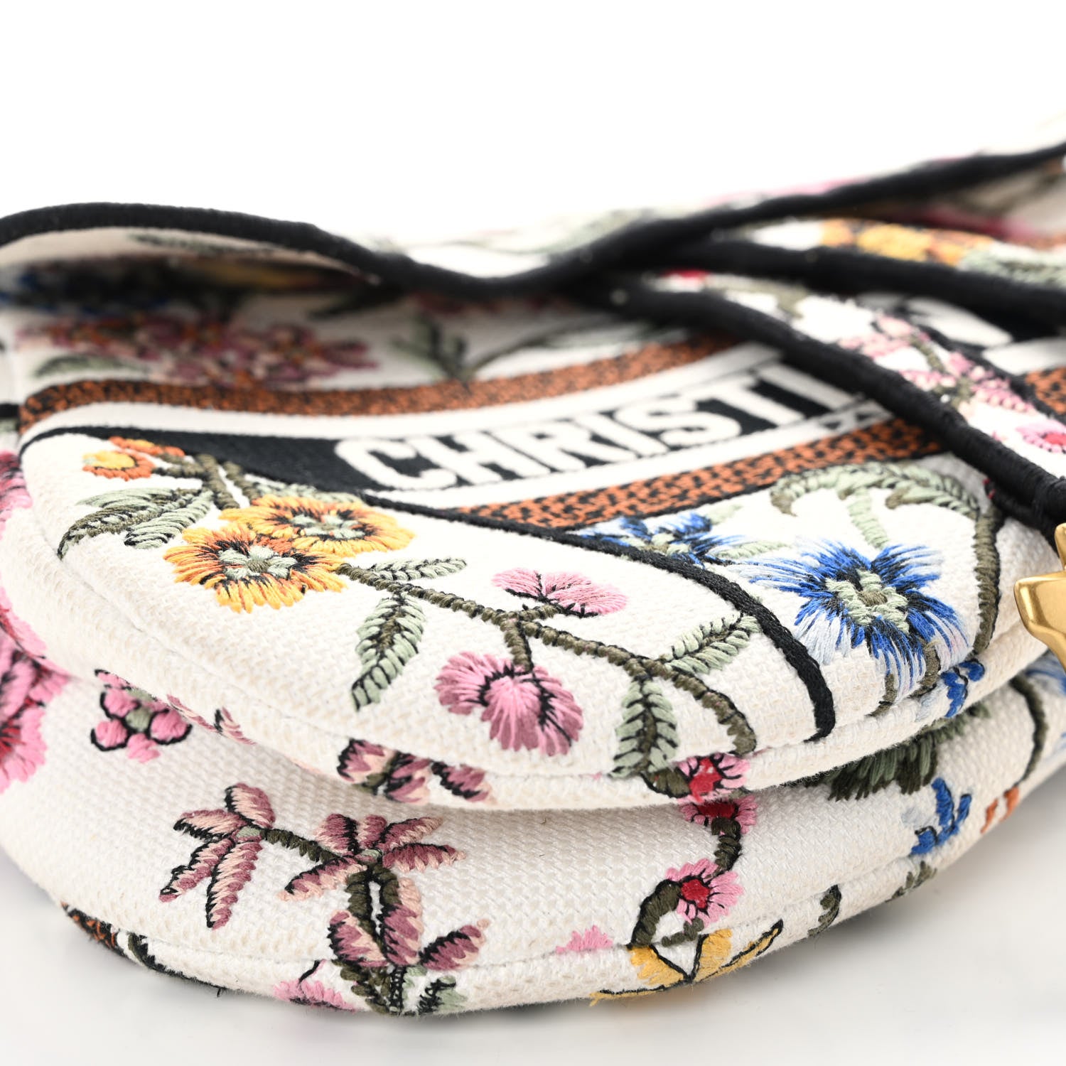 Christian Dior Canvas Embroidered Petites Fleurs Saddle Bag White Multicolor 9 of 10