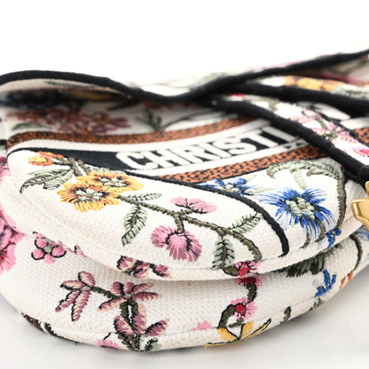 Christian Dior Canvas Embroidered Petites Fleurs Saddle Bag White Multicolor 9 of 10