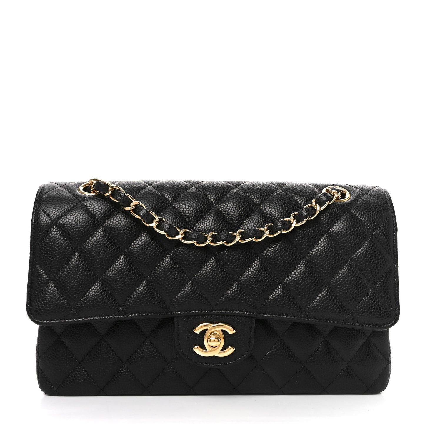 Caviar Quilted Medium Double Flap Black